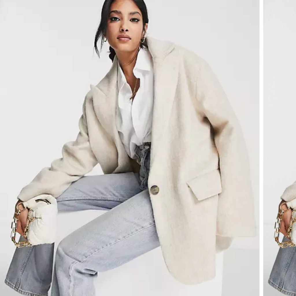 Nwt Asos Design Petite Oversized Grandad Wool Mix Jacket In Cream Us2